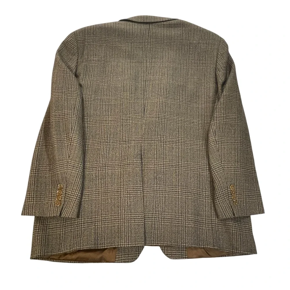 Chaps Ralph Lauren Mens 46R Wool Blazer Glen Plaid Sport Coat Brown Vintage 90s